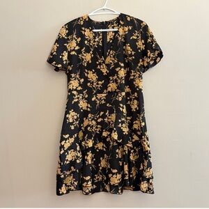 4/$10🎄Black & Gold Floral Mini Dress with Ruffled Skirt